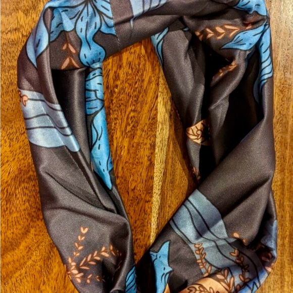 Vintage Style Brown & Blue Floral Silk Headband/Wristband - Stretchy, Stylish - Picture 2 of 16